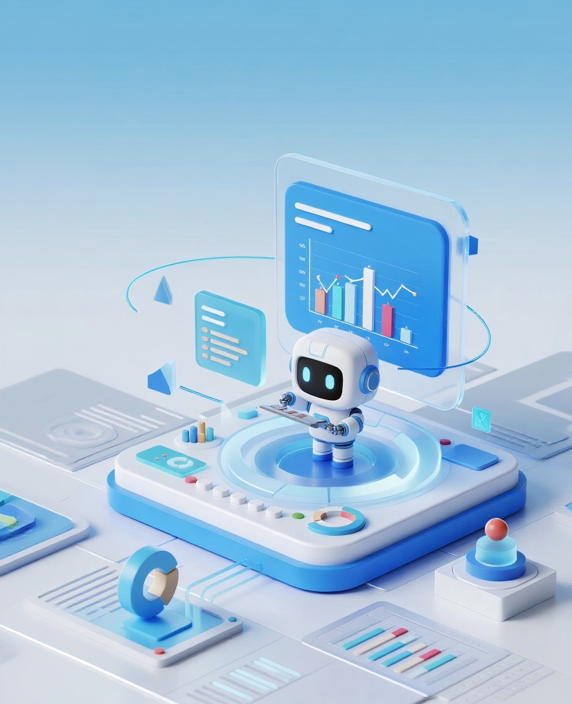 jimeng 2025 08 26 5051 主题 机器人在数据分析平台上展示图表， 主体 平台上一个可爱的机器人做科研实...(1)